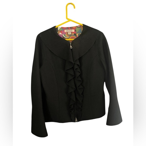 Beyond Threads Alpaca Wool Ruffle Jacket Black Zip Lined Cozy Fall Winter M - Picture 6 of 6
